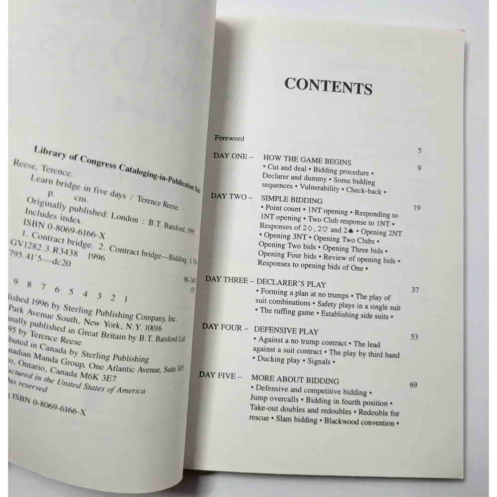 Learn Bridge In Five Days Terence Reese Card Game‎ Instruction Paperback Book